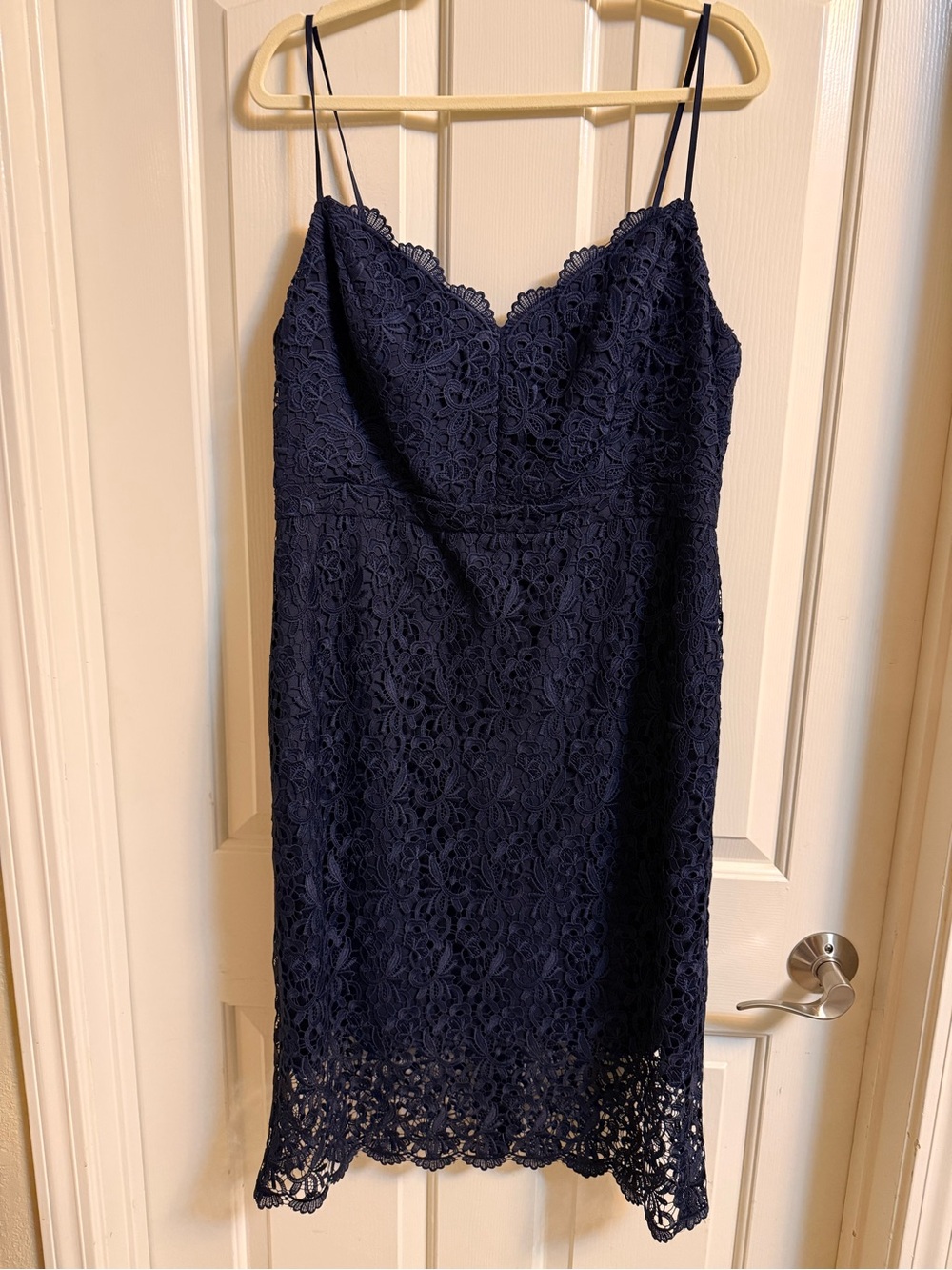 J. Crew Navy Floral Lace Midi Slip Dress with Spaghetti Straps